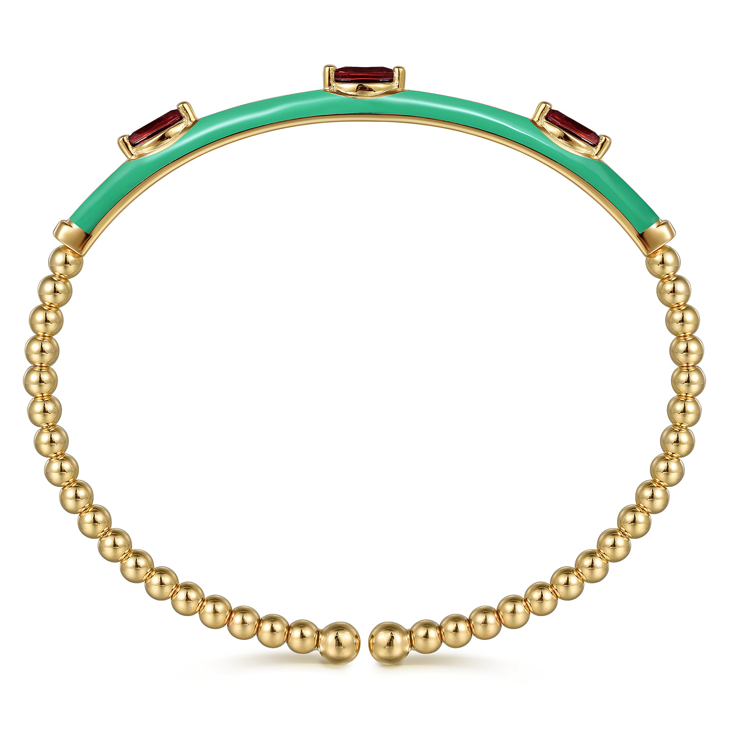Enamel - 14K Yellow Gold Bujukan Garnet Split Bangle with Mint Green Enamel - Shot 3