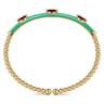 Enamel - 14K Yellow Gold Bujukan Garnet Split Bangle with Mint Green Enamel