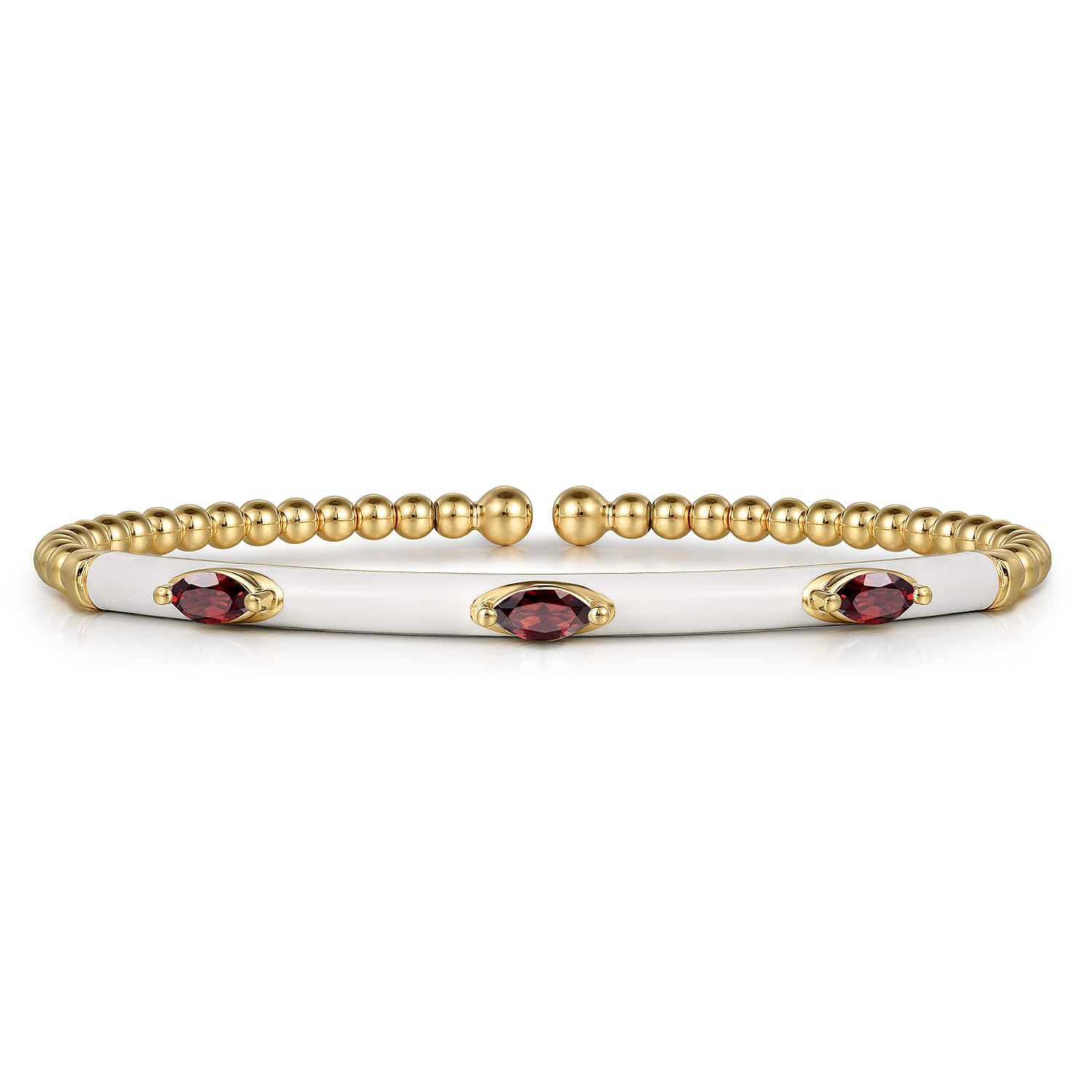 Enamel - 14K Yellow Gold Bujukan Garnet Split Bangle with White Enamel - Shot 1