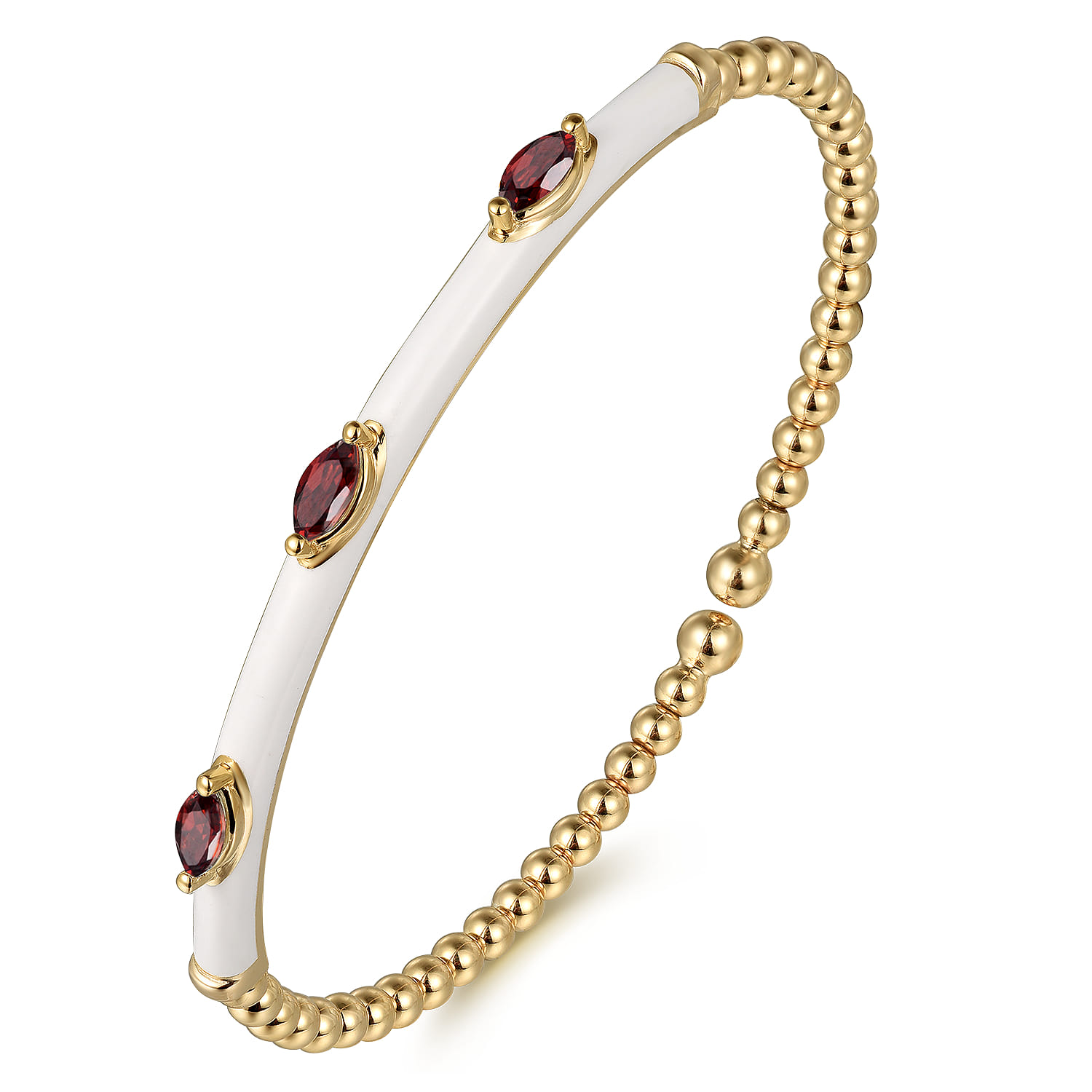 Enamel - 14K Yellow Gold Bujukan Garnet Split Bangle with White Enamel - Shot 2