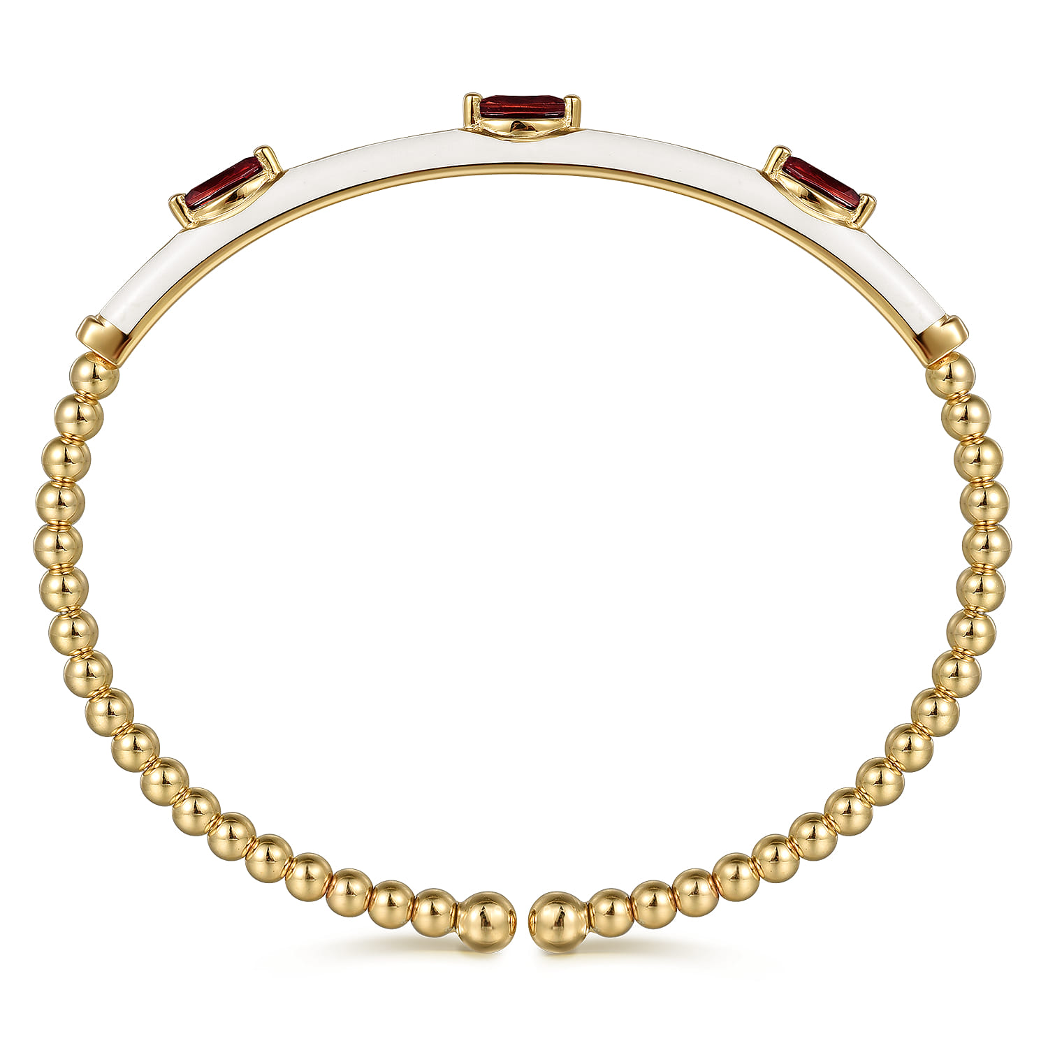 Enamel - 14K Yellow Gold Bujukan Garnet Split Bangle with White Enamel - Shot 3