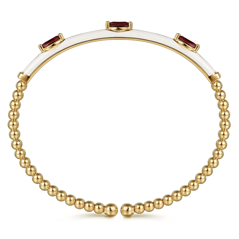 Enamel - 14K Yellow Gold Bujukan Garnet Split Bangle with White Enamel - Shot 3