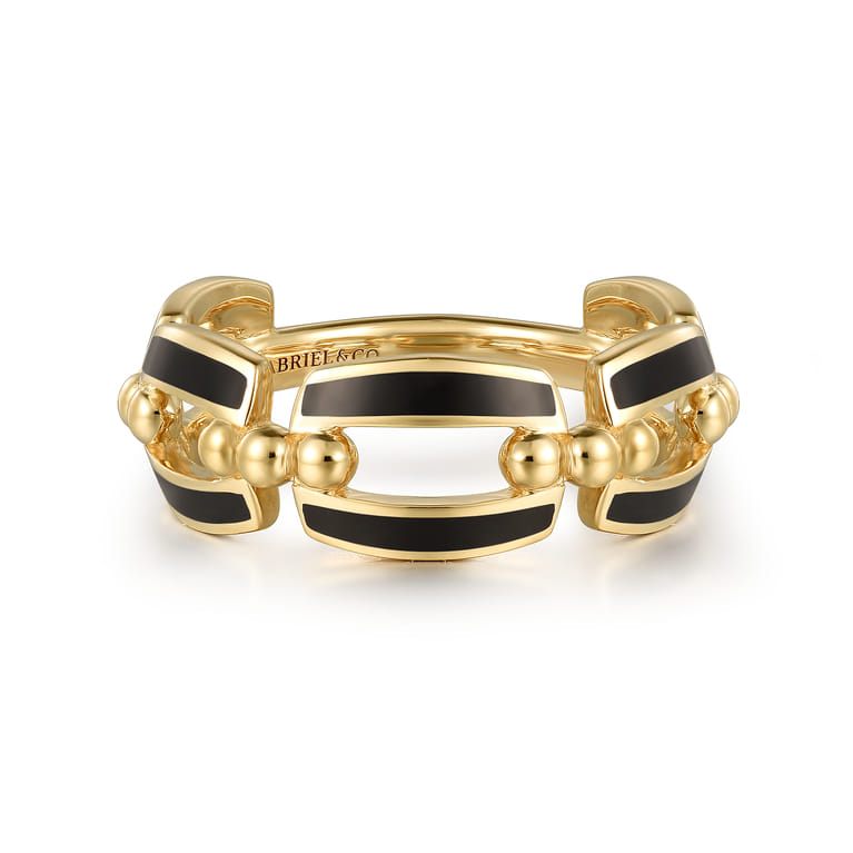 Enamel - 14K Yellow Gold Bujukan Link Chain Stackable with Black Enamel - Shot 1