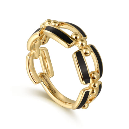 Enamel - 14K Yellow Gold Bujukan Link Chain Stackable with Black Enamel