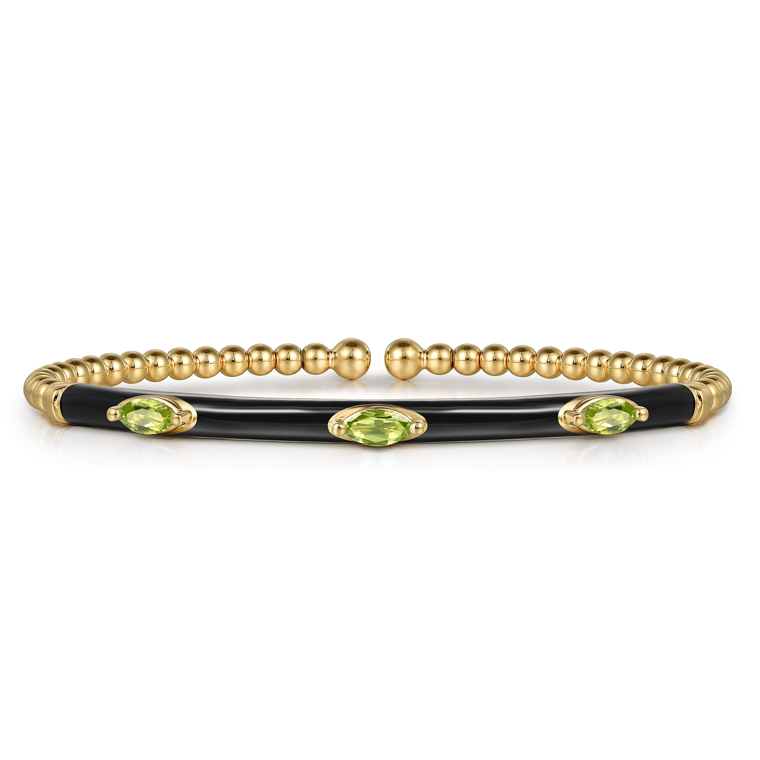 Enamel - 14K Yellow Gold Bujukan Peridot Split Bangle with Black Enamel - Shot 1