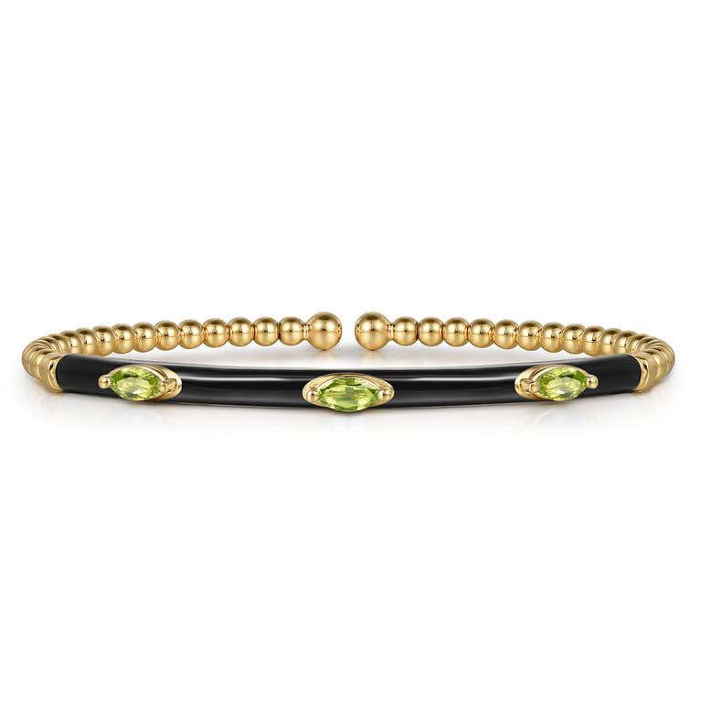 Enamel - 14K Yellow Gold Bujukan Peridot Split Bangle with Black Enamel - Shot 1
