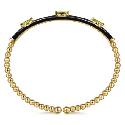 Enamel - 14K Yellow Gold Bujukan Peridot Split Bangle with Black Enamel