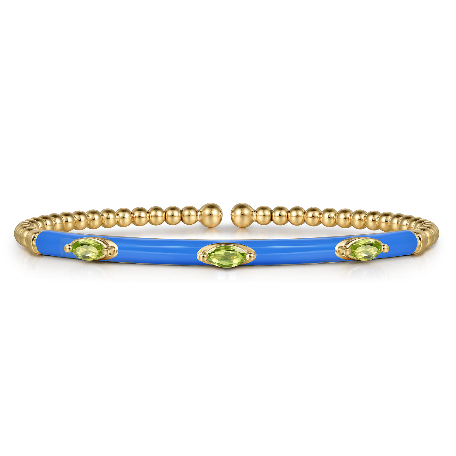 Enamel - 14K Yellow Gold Bujukan Peridot Split Bangle with Blue Enamel - Shot 1