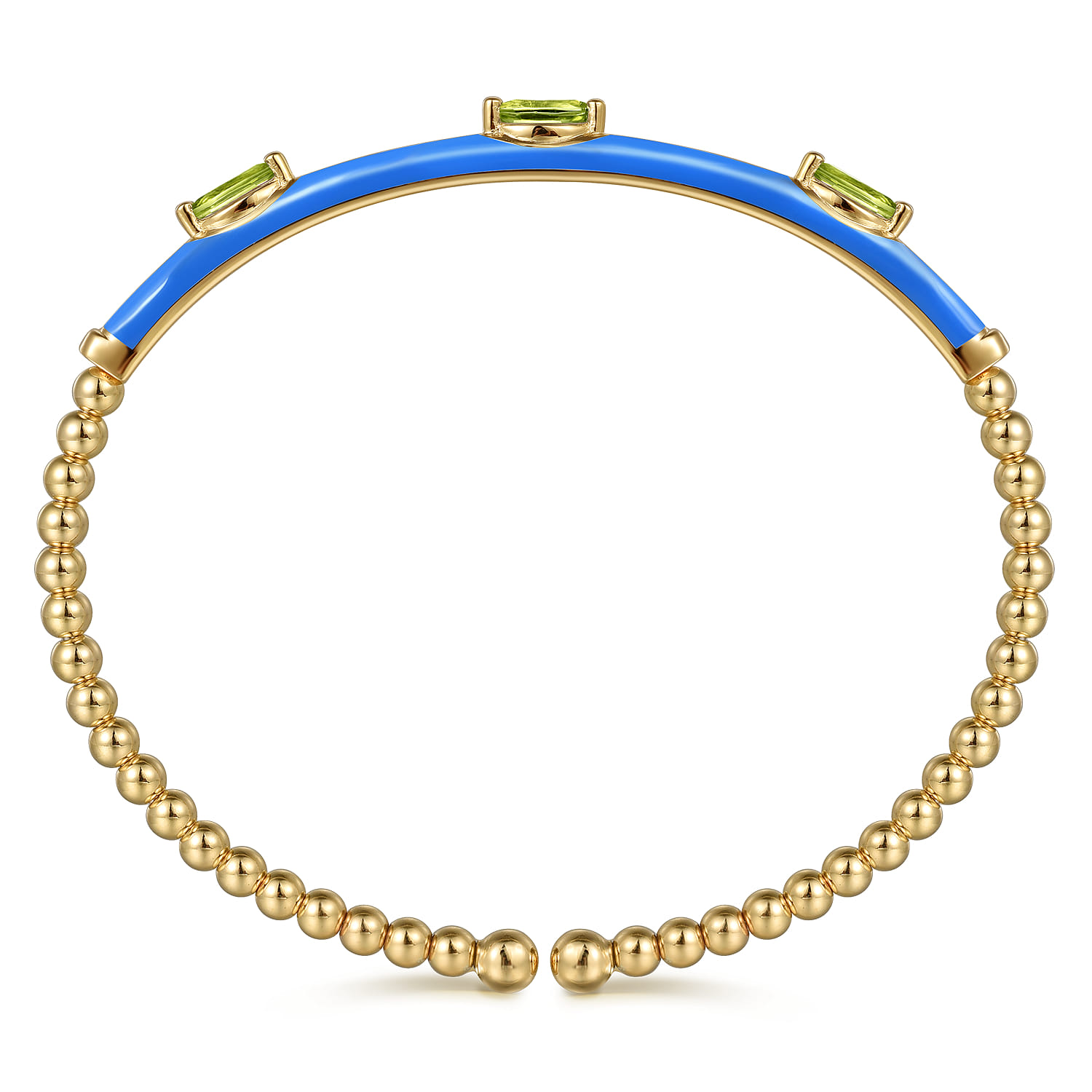 Enamel - 14K Yellow Gold Bujukan Peridot Split Bangle with Blue Enamel - Shot 3
