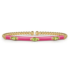 14K Yellow Gold Bujukan Peridot Split Bangle with Fuchsia Enamel