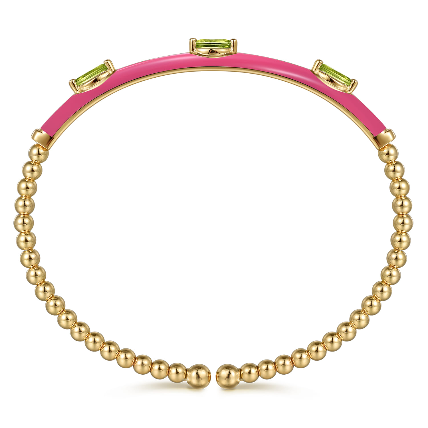 Enamel - 14K Yellow Gold Bujukan Peridot Split Bangle with Fuchsia Enamel - Shot 3