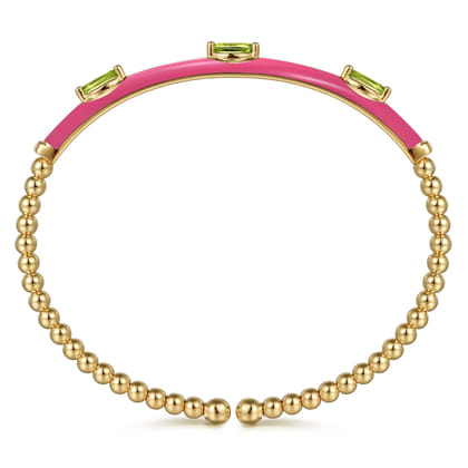 Enamel - 14K Yellow Gold Bujukan Peridot Split Bangle with Fuchsia Enamel