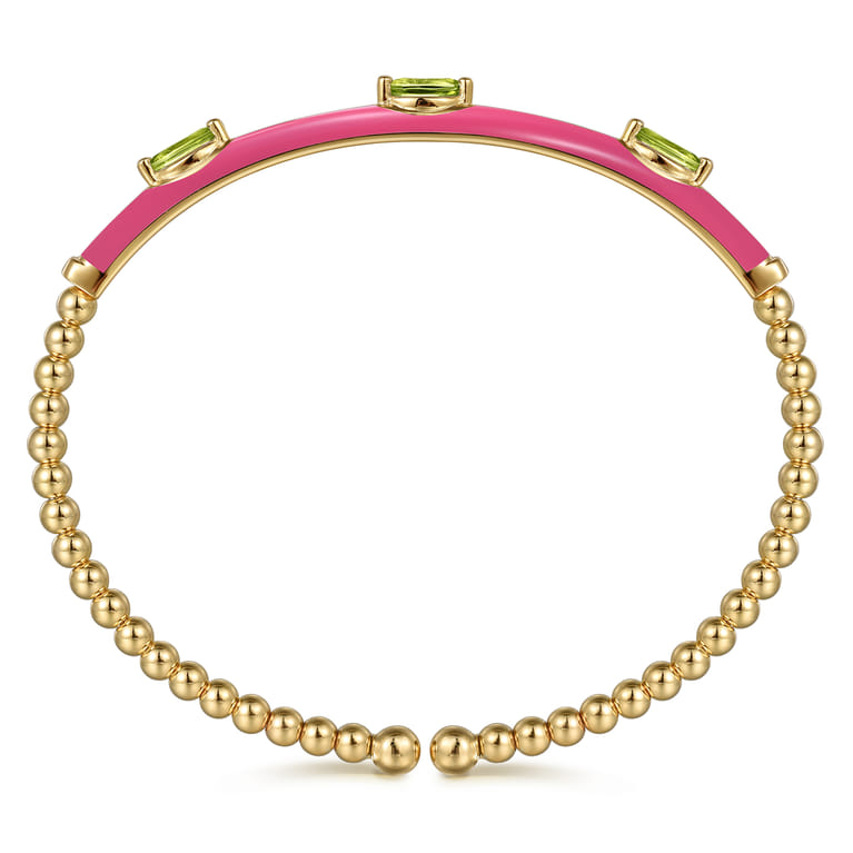 Enamel - 14K Yellow Gold Bujukan Peridot Split Bangle with Fuchsia Enamel - Shot 3