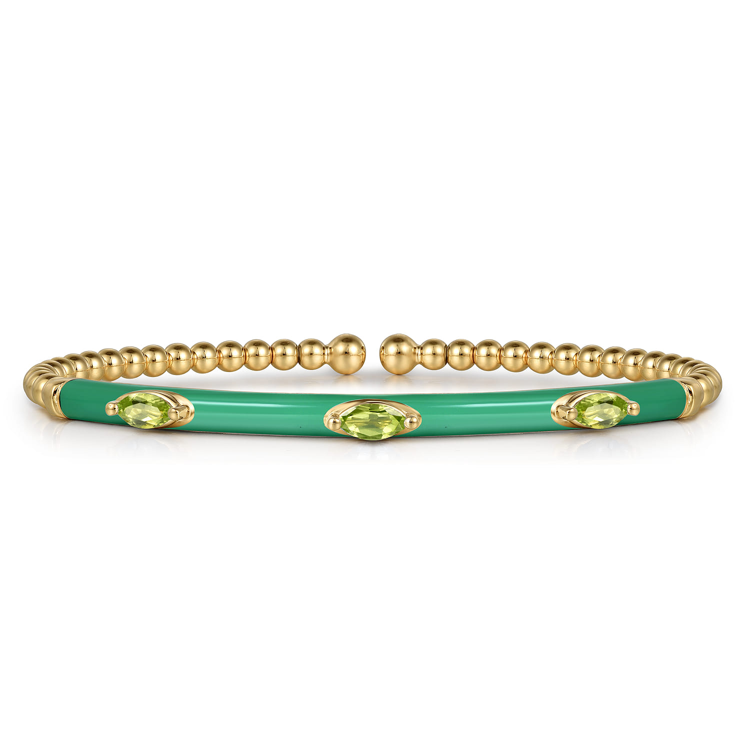 Enamel - 14K Yellow Gold Bujukan Peridot Split Bangle with Mint Green Enamel - Shot 1