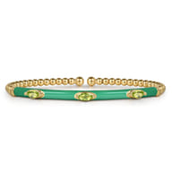 Enamel - 14K Yellow Gold Bujukan Peridot Split Bangle with Mint Green Enamel