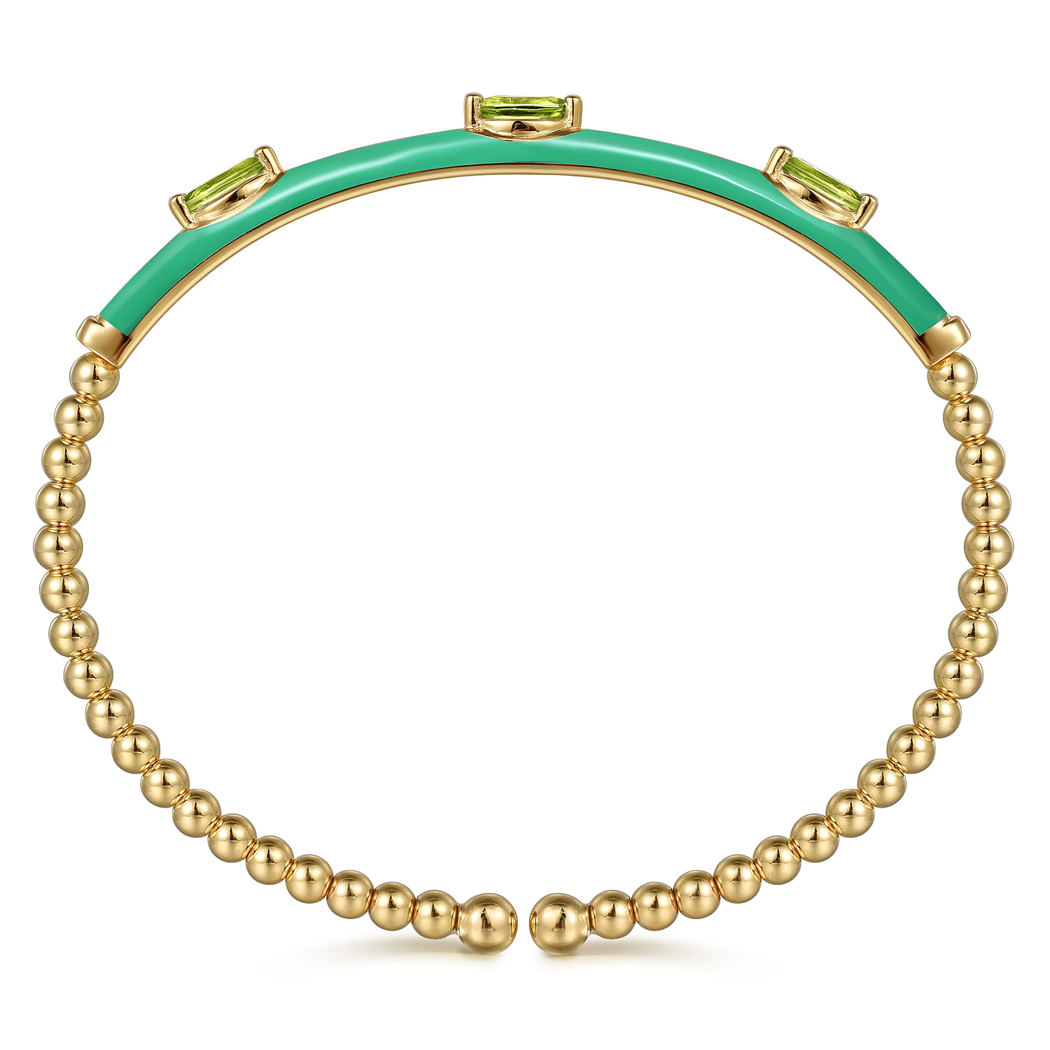 Enamel - 14K Yellow Gold Bujukan Peridot Split Bangle with Mint Green Enamel - Shot 3