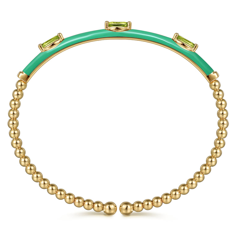 Enamel - 14K Yellow Gold Bujukan Peridot Split Bangle with Mint Green Enamel - Shot 3