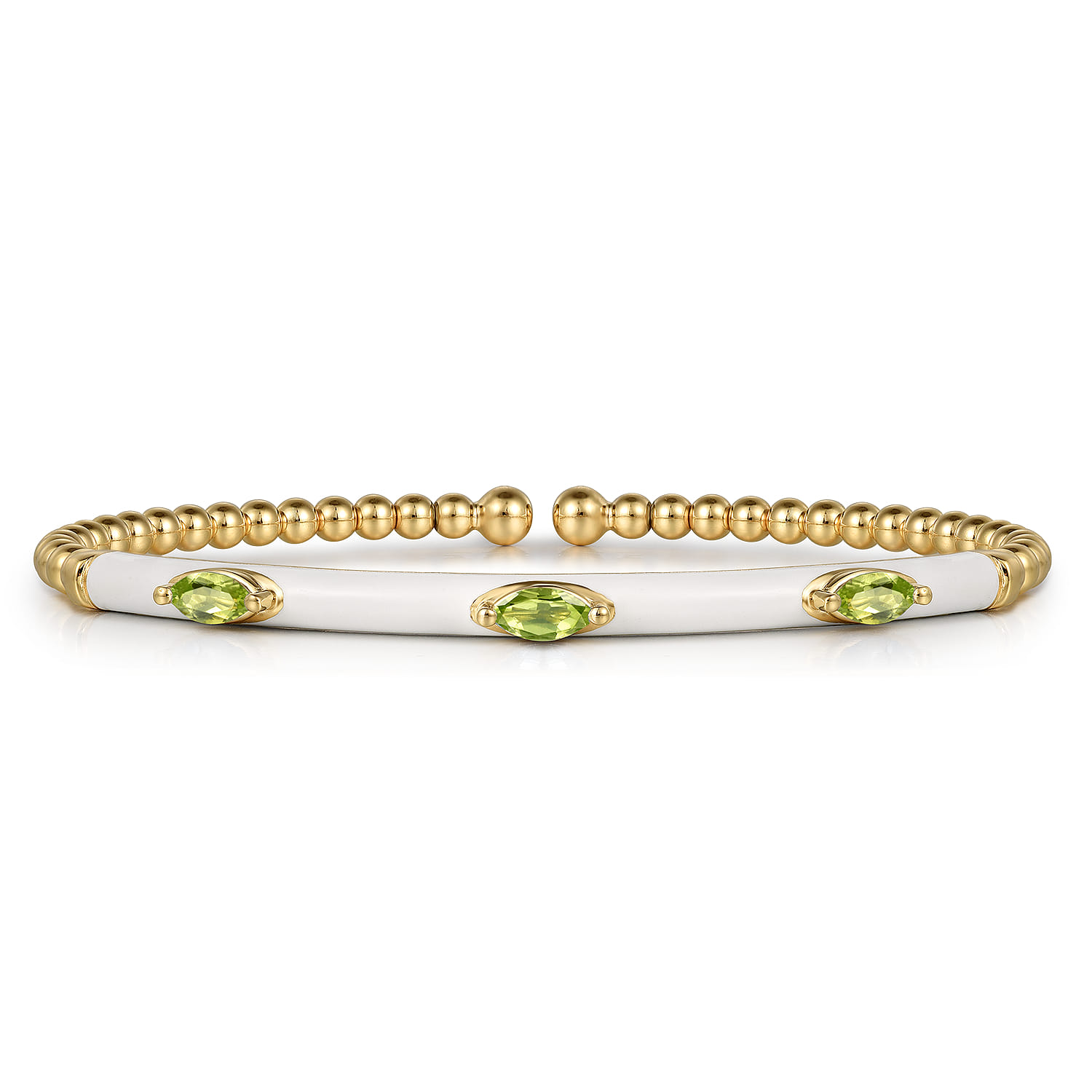 Enamel - 14K Yellow Gold Bujukan Peridot Split Bangle with White Enamel - Shot 1