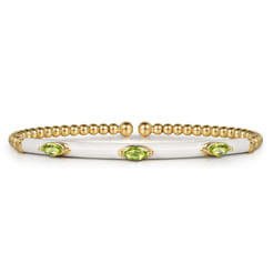 Enamel - 14K Yellow Gold Bujukan Peridot Split Bangle with White Enamel
