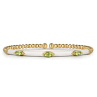 Enamel - 14K Yellow Gold Bujukan Peridot Split Bangle with White Enamel