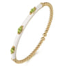 Enamel - 14K Yellow Gold Bujukan Peridot Split Bangle with White Enamel