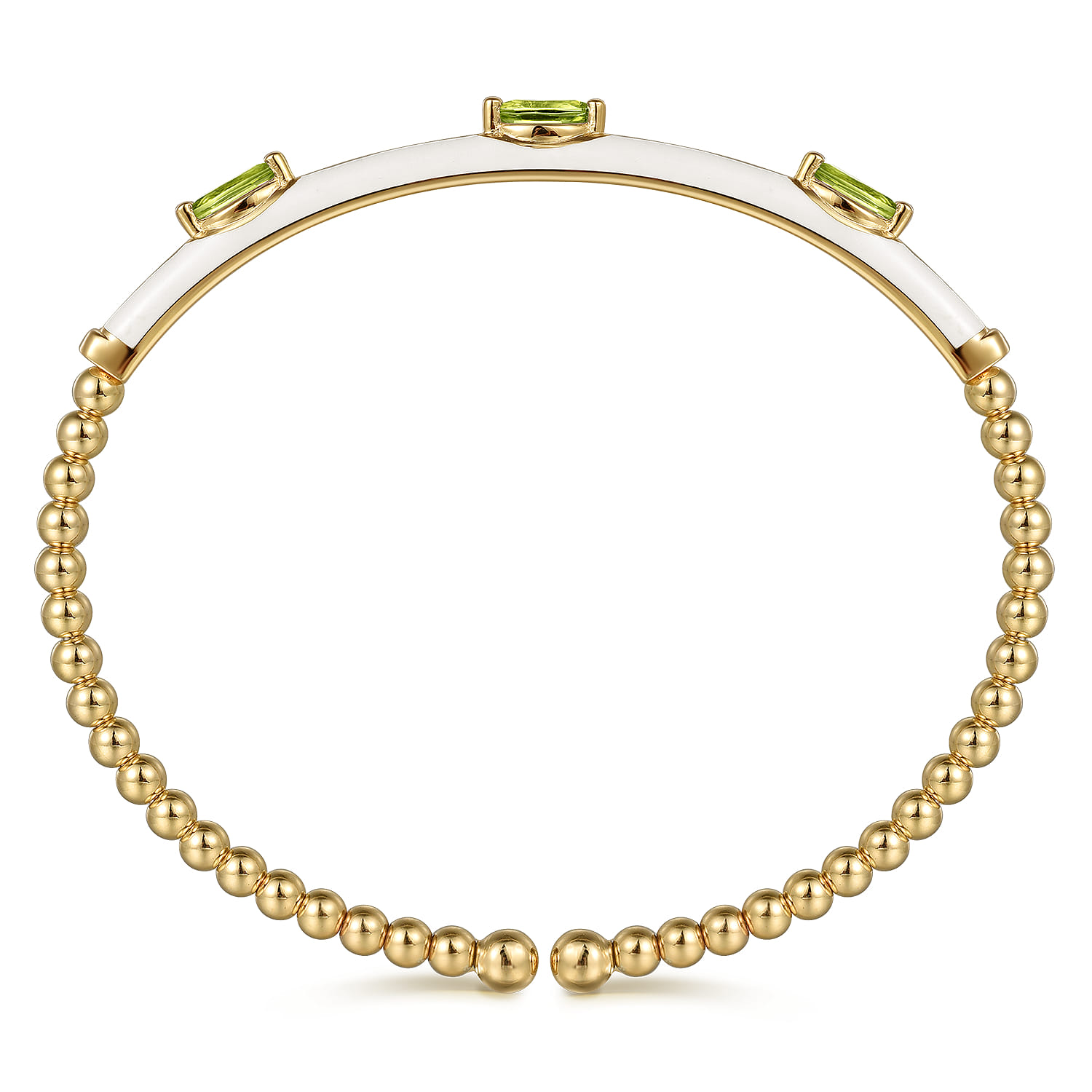 Enamel - 14K Yellow Gold Bujukan Peridot Split Bangle with White Enamel - Shot 3