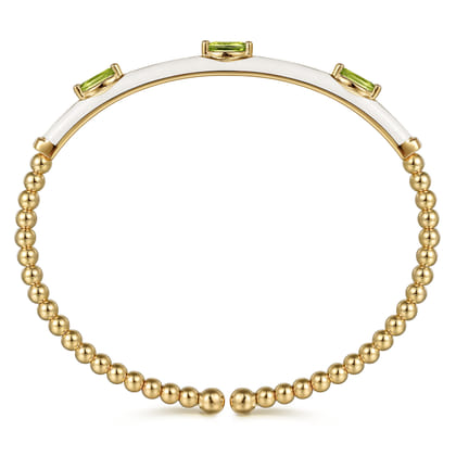 Enamel - 14K Yellow Gold Bujukan Peridot Split Bangle with White Enamel