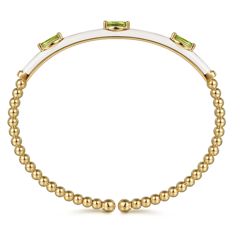 Enamel - 14K Yellow Gold Bujukan Peridot Split Bangle with White Enamel - Shot 3