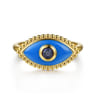 Enamel - 14K Yellow Gold Bujukan Sapphire Evil Eye Ring with Blue Enamel