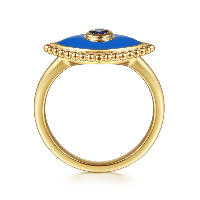 Enamel - 14K Yellow Gold Bujukan Sapphire Evil Eye Ring with Blue Enamel - Shot 2