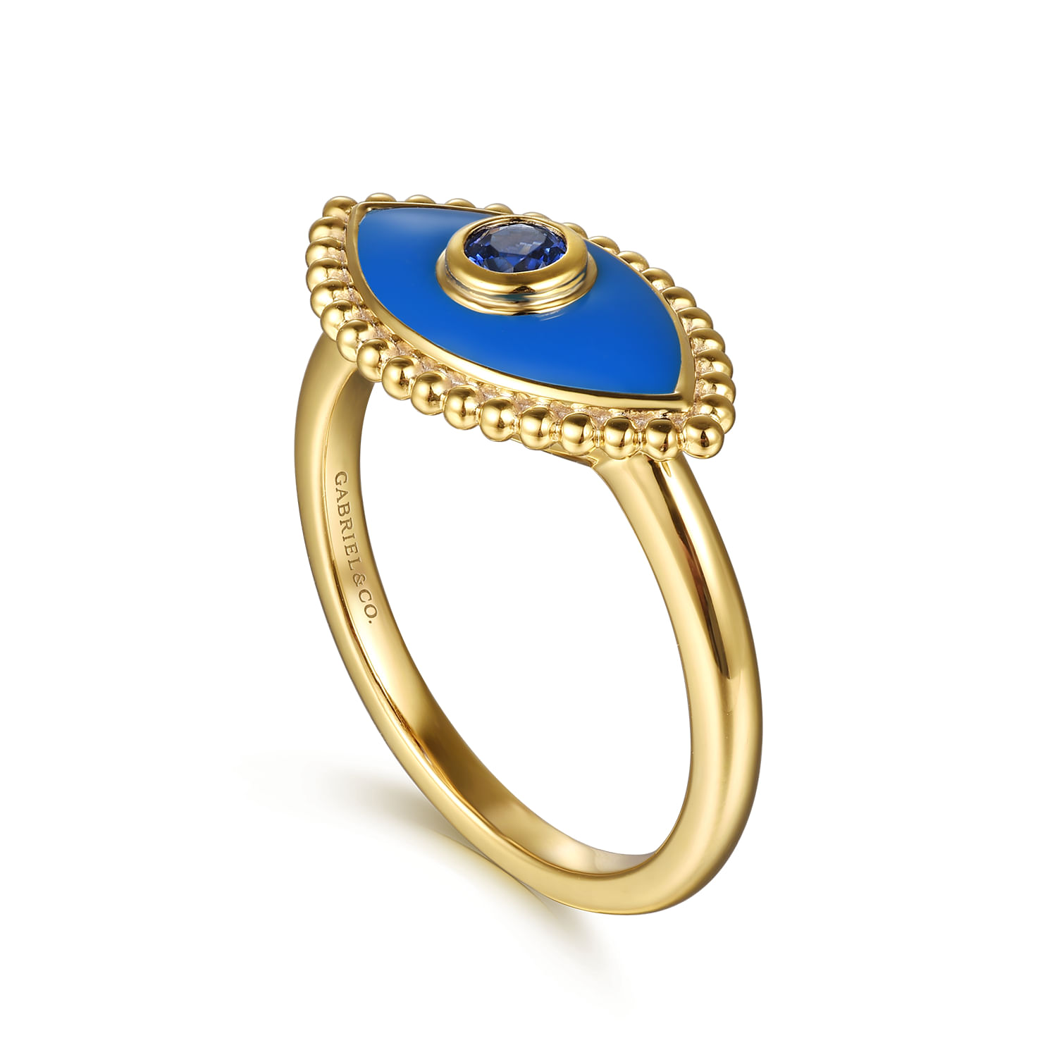 Enamel - 14K Yellow Gold Bujukan Sapphire Evil Eye Ring with Blue Enamel