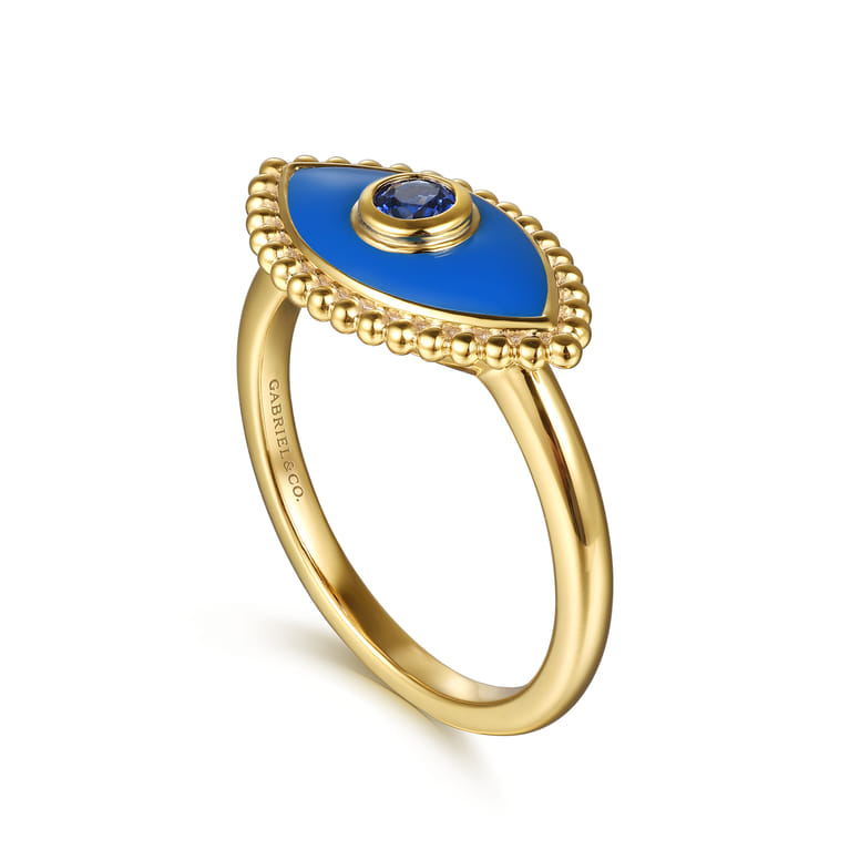 Enamel - 14K Yellow Gold Bujukan Sapphire Evil Eye Ring with Blue Enamel - Shot 3