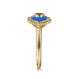 Enamel - 14K Yellow Gold Bujukan Sapphire Evil Eye Ring with Blue Enamel