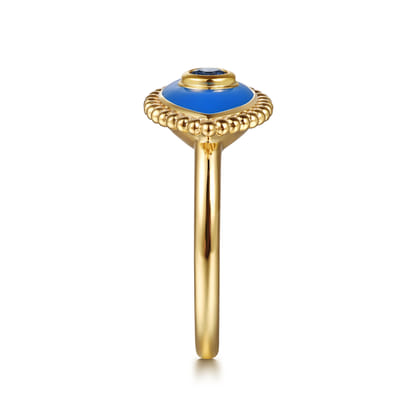 Enamel - 14K Yellow Gold Bujukan Sapphire Evil Eye Ring with Blue Enamel