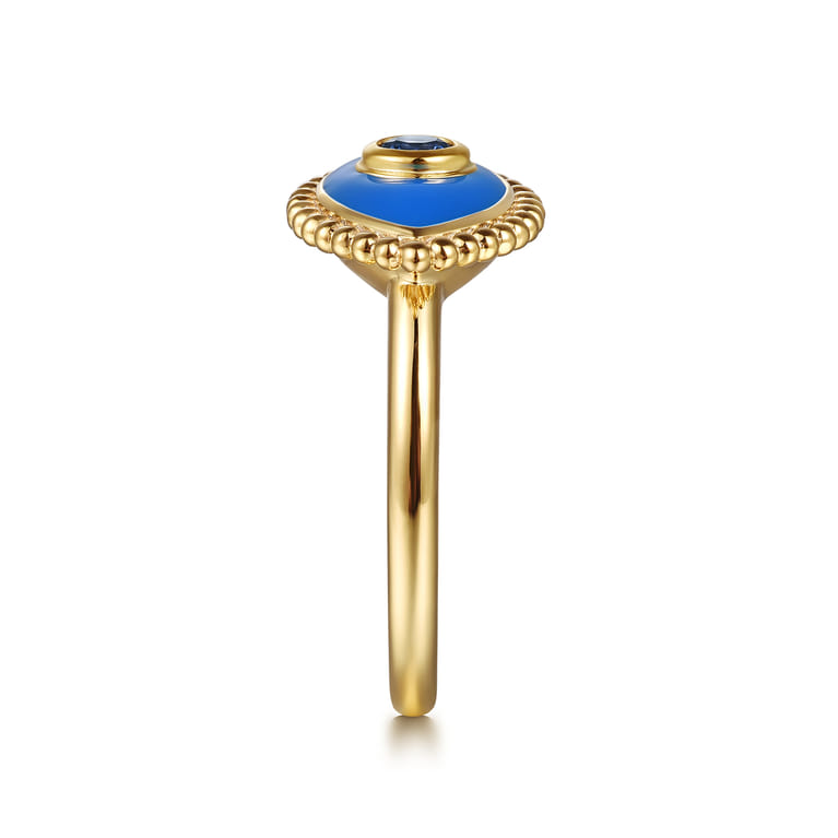 Enamel - 14K Yellow Gold Bujukan Sapphire Evil Eye Ring with Blue Enamel - Shot 4