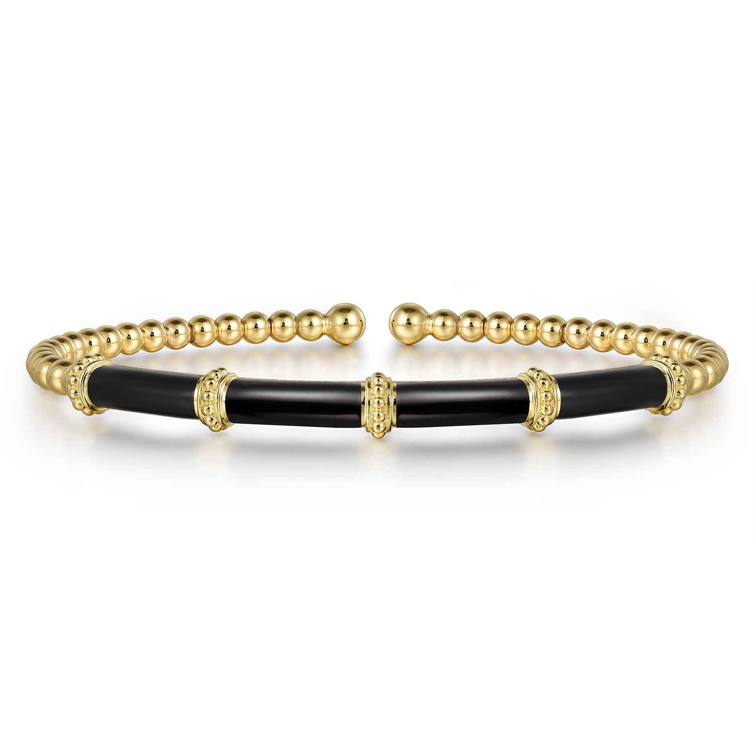 Enamel - 14K Yellow Gold Bujukan and Bar Split Bangle with Black Enamel - Shot 1