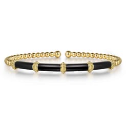 Enamel - 14K Yellow Gold Bujukan and Bar Split Bangle with Black Enamel