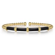 Enamel - 14K Yellow Gold Bujukan and Bar Split Bangle with Black Enamel
