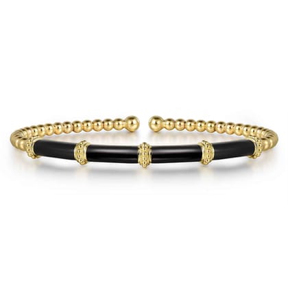 Enamel - 14K Yellow Gold Bujukan and Bar Split Bangle with Black Enamel
