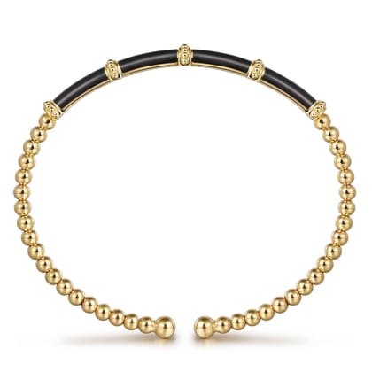 Enamel - 14K Yellow Gold Bujukan and Bar Split Bangle with Black Enamel