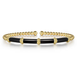 Enamel - 14K Yellow Gold Bujukan and Bar Split Bangle with Black Enamel