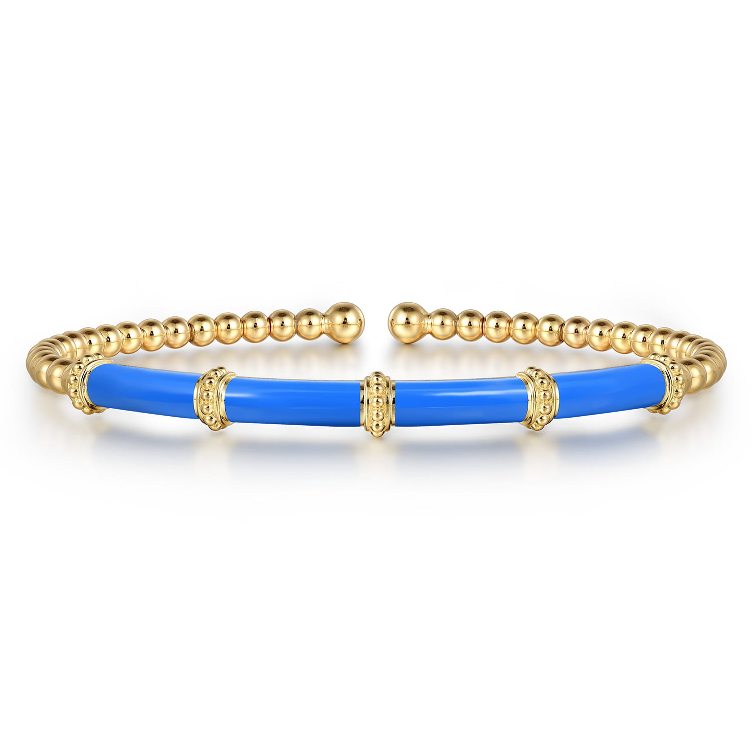 Enamel - 14K Yellow Gold Bujukan and Bar Split Bangle with Blue Enamel - Shot 1