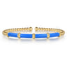 Enamel - 14K Yellow Gold Bujukan and Bar Split Bangle with Blue Enamel