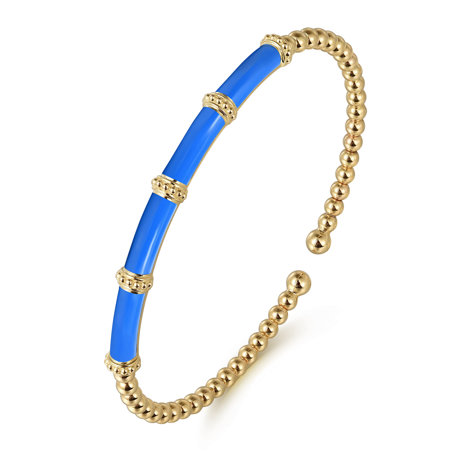 Enamel - 14K Yellow Gold Bujukan and Bar Split Bangle with Blue Enamel - Shot 2