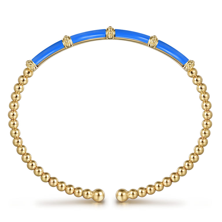 Enamel - 14K Yellow Gold Bujukan and Bar Split Bangle with Blue Enamel - Shot 3