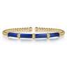 Enamel - 14K Yellow Gold Bujukan and Bar Split Bangle with Chrome Blue Enamel