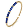 Enamel - 14K Yellow Gold Bujukan and Bar Split Bangle with Chrome Blue Enamel