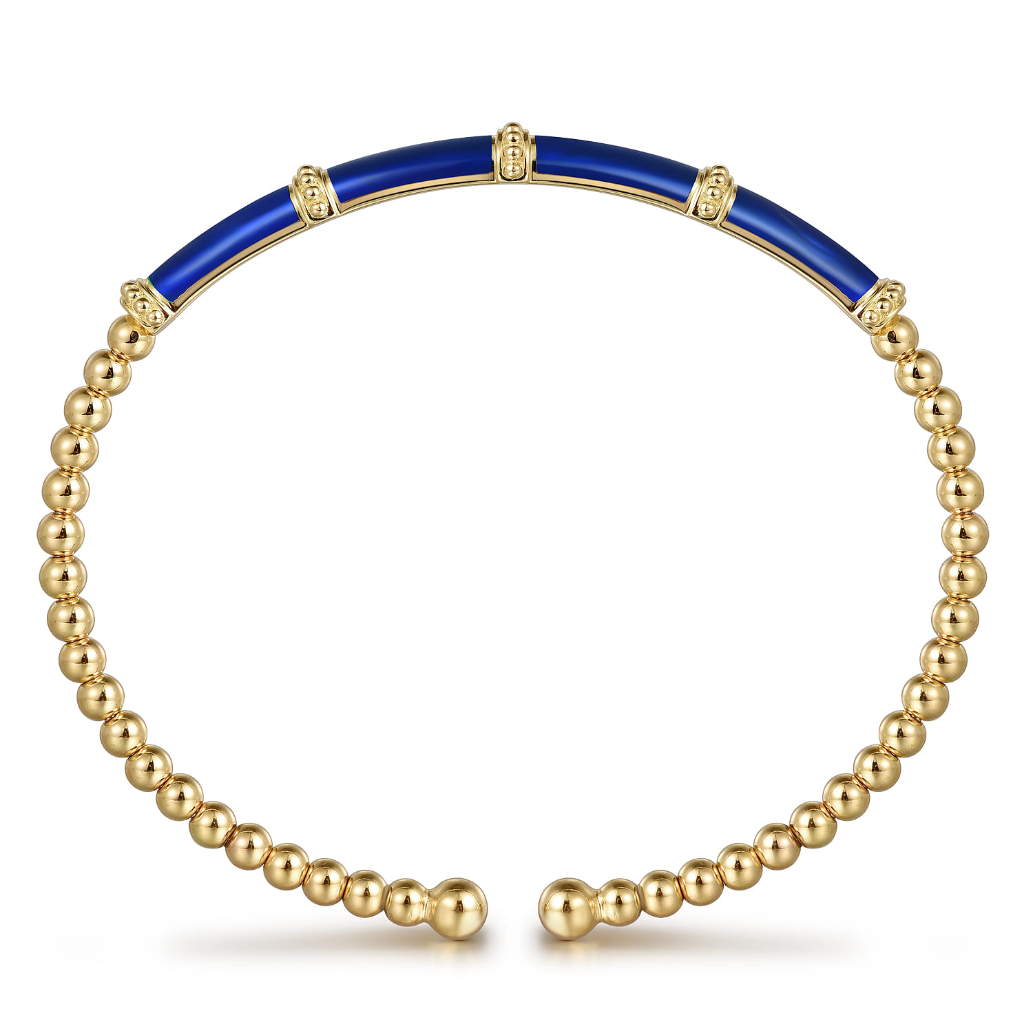 Enamel - 14K Yellow Gold Bujukan and Bar Split Bangle with Chrome Blue Enamel - Shot 3