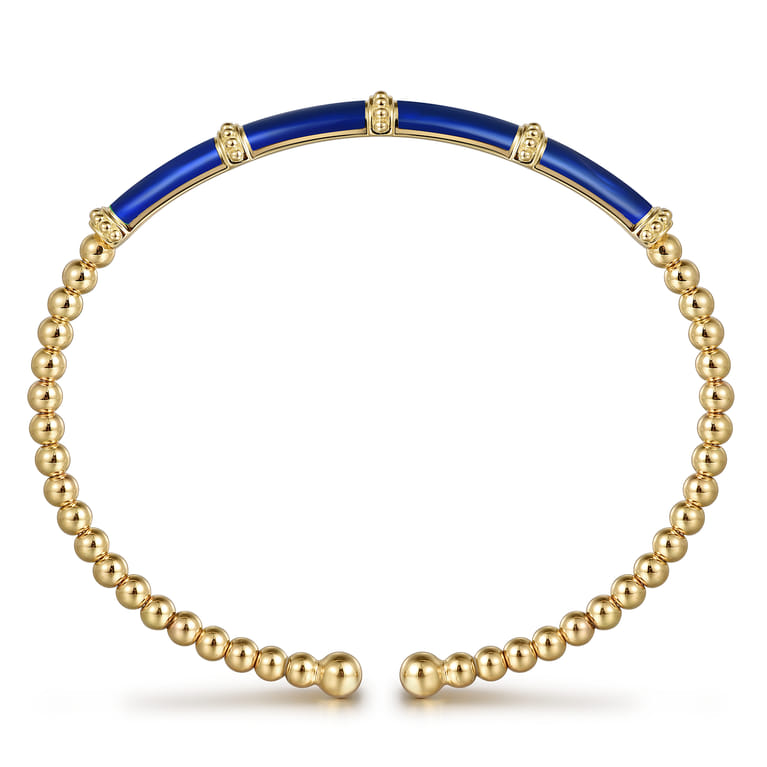 Enamel - 14K Yellow Gold Bujukan and Bar Split Bangle with Chrome Blue Enamel - Shot 3