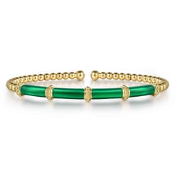 Enamel - 14K Yellow Gold Bujukan and Bar Split Bangle with Chrome Green Enamel